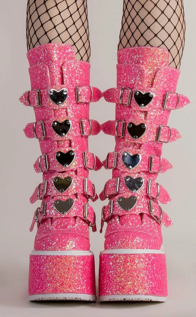 Demonia SWING-230G Pink UV Glitter Platform Mid-Calf Boots 4 Demonia SWING-230G Pink UV Glitter Platform Mid-Calf Boots
