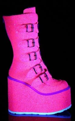 Demonia SWING-230G Pink UV Glitter Platform Mid-Calf Boots 10 Demonia SWING-230G Pink UV Glitter Platform Mid-Calf Boots