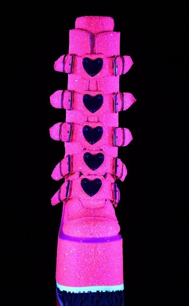 Demonia SWING-230G Pink UV Glitter Platform Mid-Calf Boots 7 Demonia SWING-230G Pink UV Glitter Platform Mid-Calf Boots