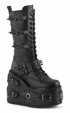 Demonia SWING-327 Black Vegan Leather Platform Knee High Boots