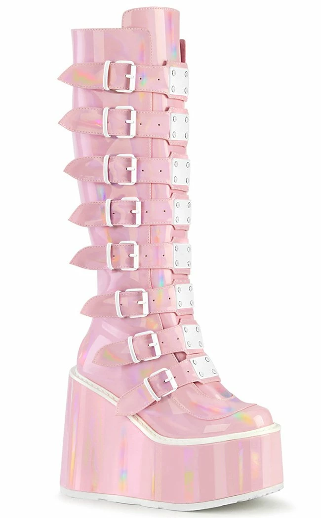 Demonia SWING-815 Baby Pink Holographic Trinity Platform Knee High Boots (Au Stock) 4 Demonia SWING-815 Baby Pink Holographic Trinity Platform Knee High Boots (Au Stock)
