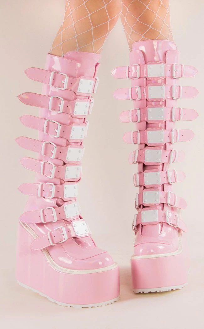 Demonia SWING-815 Baby Pink Holographic Trinity Platform Knee High Boots (Au Stock) 3 Demonia SWING-815 Baby Pink Holographic Trinity Platform Knee High Boots (Au Stock)
