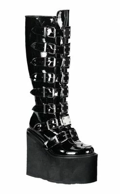 Demonia SWING-815 Black Patent Trinity Platform Knee High Boots (Au Stock) Shoes 13 Demonia SWING-815 Black Patent Trinity Platform Knee High Boots (Au Stock) Shoes
