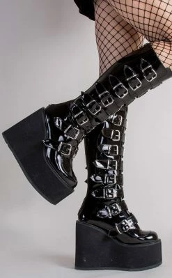 Demonia SWING-815 Black Patent Trinity Platform Knee High Boots (Au Stock) Shoes