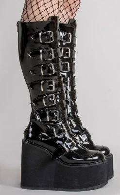 Demonia Shoes SWING-815 Black Patent Trinity Platform Knee High Boots 11 Demonia Shoes SWING-815 Black Patent Trinity Platform Knee High Boots