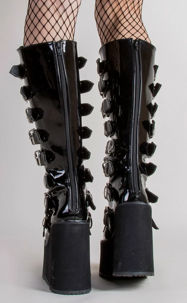 Demonia Shoes SWING-815 Black Patent Trinity Platform Knee High Boots 7 Demonia Shoes SWING-815 Black Patent Trinity Platform Knee High Boots