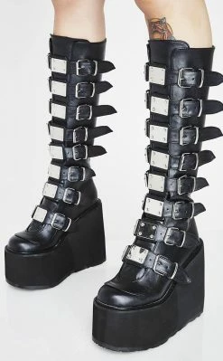 Demonia SWING-815 Black Trinity Platform Knee High Boots (Au Stock)