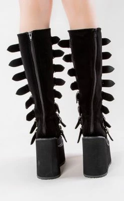 Demonia SWING-815 Black Velvet Trinity Platform Knee High Boots Shoes