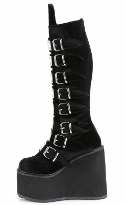 Demonia SWING-815 Black Velvet Trinity Platform Knee High Boots Shoes