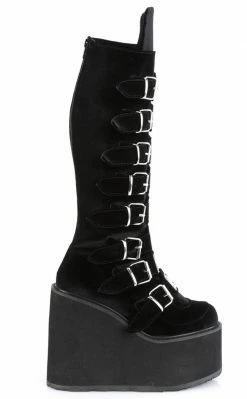 Demonia SWING-815 Black Velvet Trinity Platform Knee High Boots Shoes