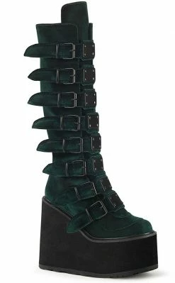 Demonia SWING-815 Emerald Velvet Trinity Platform Knee High Boots (Au Stock) 10 Demonia SWING-815 Emerald Velvet Trinity Platform Knee High Boots (Au Stock)