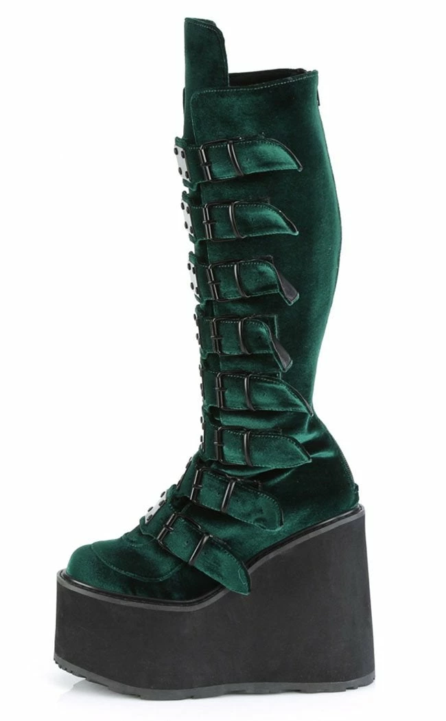 Demonia SWING-815 Emerald Velvet Trinity Platform Knee High Boots (Au Stock) 6 Demonia SWING-815 Emerald Velvet Trinity Platform Knee High Boots (Au Stock)