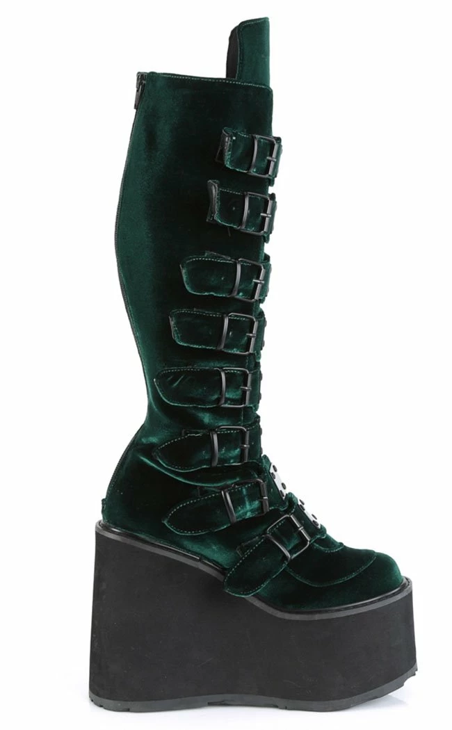Demonia SWING-815 Emerald Velvet Trinity Platform Knee High Boots (Au Stock) 7 Demonia SWING-815 Emerald Velvet Trinity Platform Knee High Boots (Au Stock)