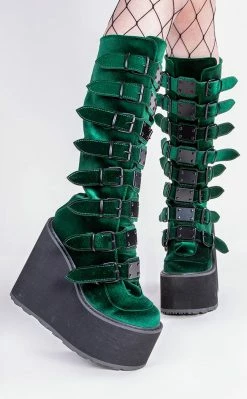 Demonia SWING-815 Emerald Velvet Trinity Platform Knee High Boots (Au Stock)