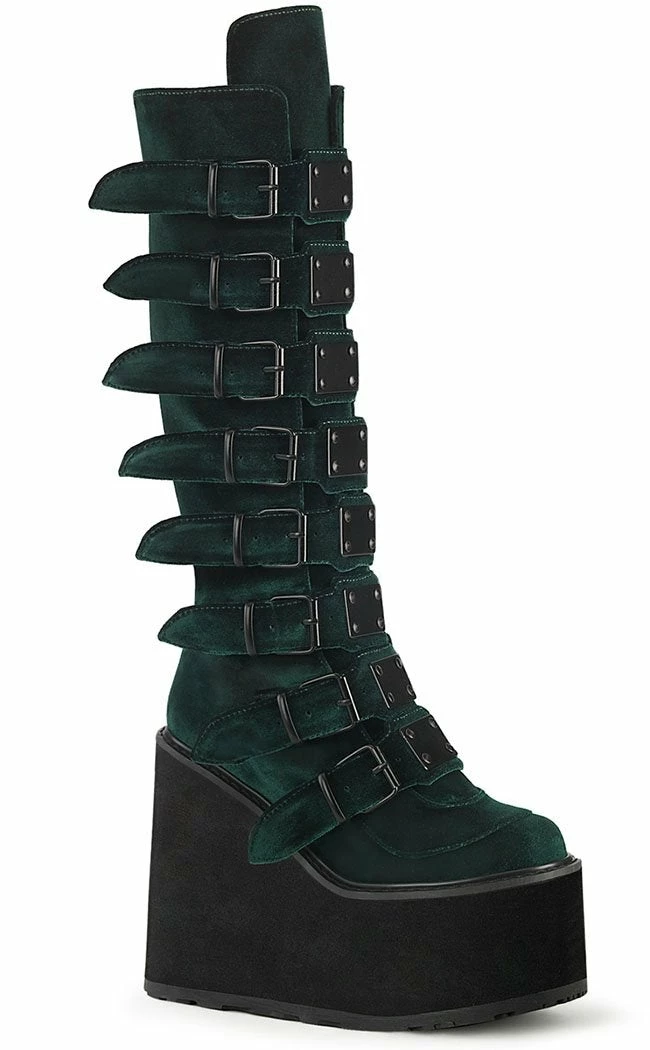 Demonia SWING-815 Emerald Velvet Trinity Platform Knee High Boots 5 Demonia SWING-815 Emerald Velvet Trinity Platform Knee High Boots