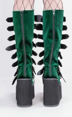 Demonia SWING-815 Emerald Velvet Trinity Platform Knee High Boots 13 Demonia SWING-815 Emerald Velvet Trinity Platform Knee High Boots