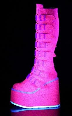 Demonia Shoes SWING-815 Pink Glitter Trinity Platform Knee High Boots (Au Stock)