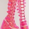 Demonia Shoes SWING-815 Pink Glitter Trinity Platform Knee High Boots (Au Stock)