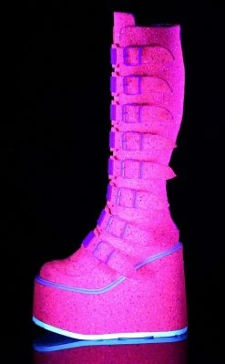 Demonia SWING-815 Pink Glitter Trinity Platform Knee High Boots Shoes