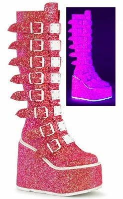 Demonia SWING-815 Pink Glitter Trinity Platform Knee High Boots Shoes