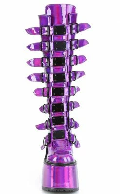 Demonia SWING-815 Purple Holo Trinity Platform Knee High Boots (Au Stock) Shoes
