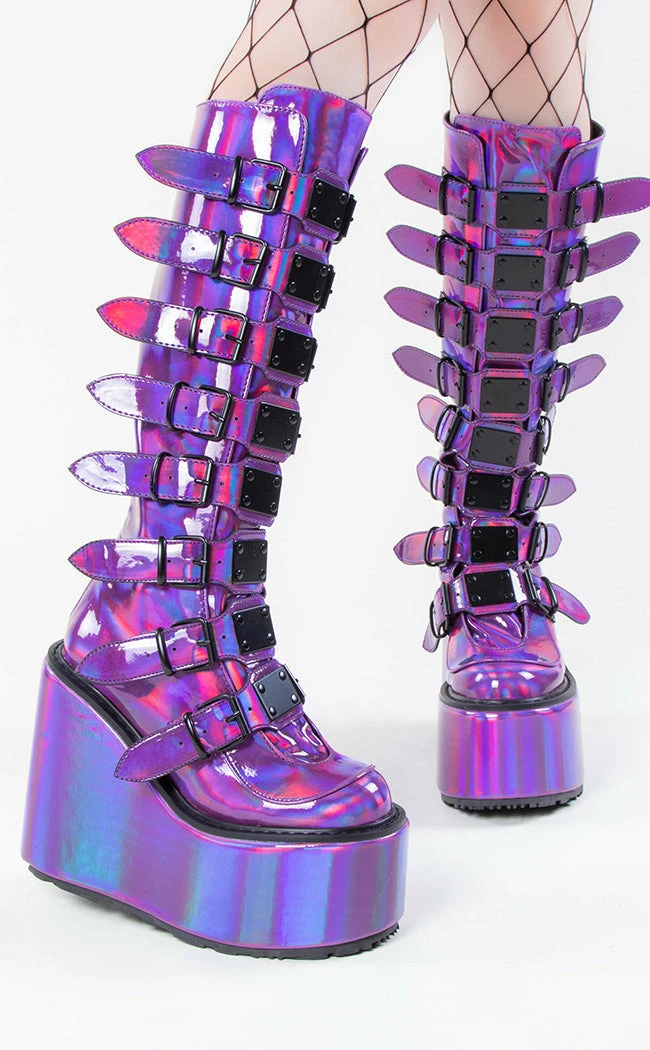 Demonia SWING-815 Purple Holo Trinity Platform Knee High Boots (Au Stock) Shoes 3 Demonia SWING-815 Purple Holo Trinity Platform Knee High Boots (Au Stock) Shoes