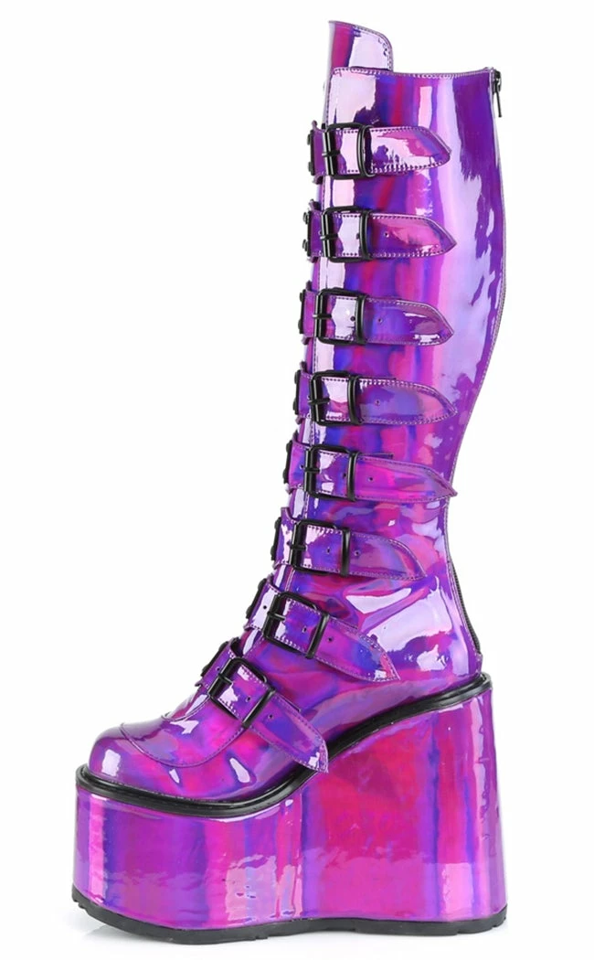 Demonia SWING-815 Purple Holo Trinity Platform Knee High Boots Shoes 5 Demonia SWING-815 Purple Holo Trinity Platform Knee High Boots Shoes
