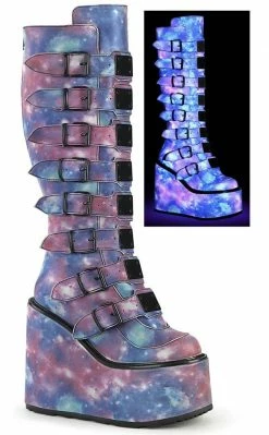 Demonia SWING-815 UV Galaxy Trinity Platform Knee High Boots (Au Stock)