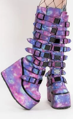 Demonia SWING-815 UV Galaxy Trinity Platform Knee High Boots (Au Stock)