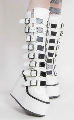 Demonia SWING-815 White Trinity Platform Knee High Boots (Au Stock)