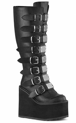 Demonia Plus Size SWING-815WC Black Matte Trinity Knee High Boots | Wide Calf