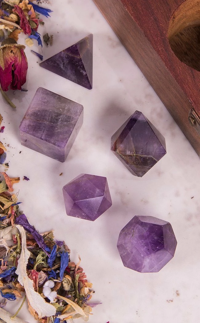 Crystals Sacred Geometry Set Of 5 | Amethyst 3 Crystals Sacred Geometry Set Of 5 | Amethyst