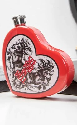 Drop Dead Gorgeous See You In Hell Heart Flask Home & Gifts