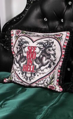Drop Dead Gorgeous Home & Gifts See You In Hell Frilly Cushion Slip