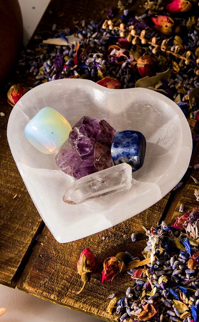 Crystals Selenite Heart Charging Bowl Witchcraft 3 Crystals Selenite Heart Charging Bowl Witchcraft