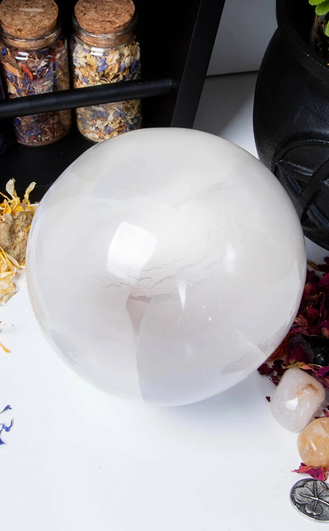 Crystals Selenite Sphere Crystal Ball | XL12cm Witchcraft 4 Crystals Selenite Sphere Crystal Ball | XL12cm Witchcraft