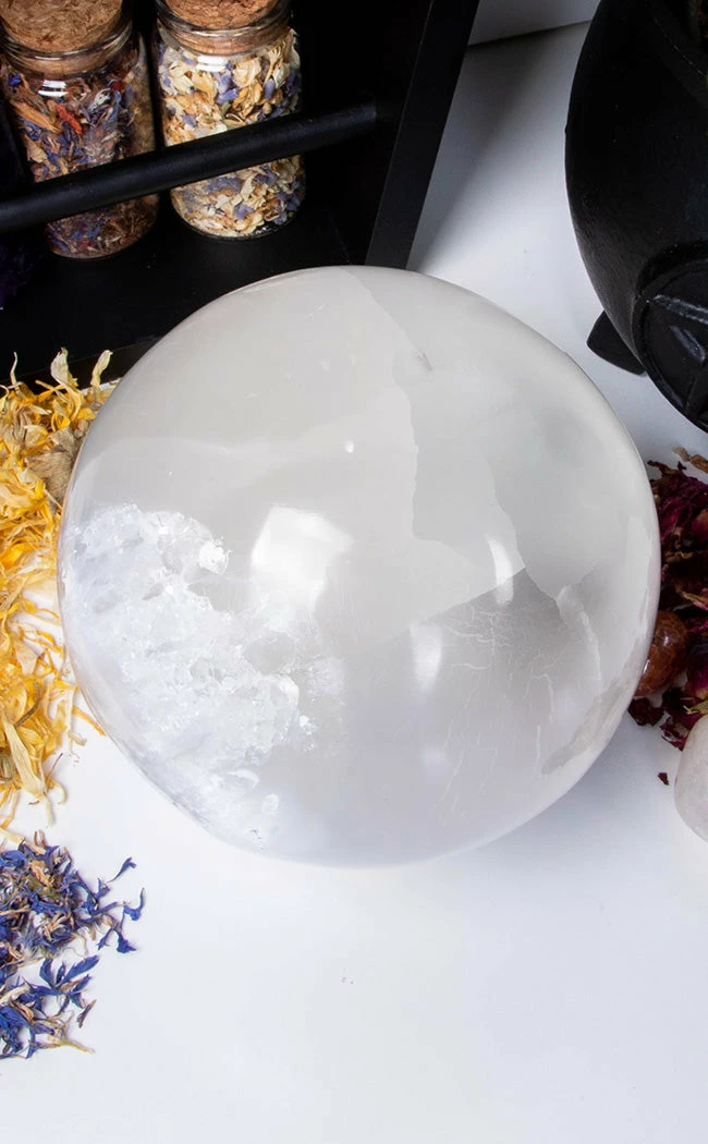 Crystals Selenite Sphere Crystal Ball | XL12cm Witchcraft 5 Crystals Selenite Sphere Crystal Ball | XL12cm Witchcraft