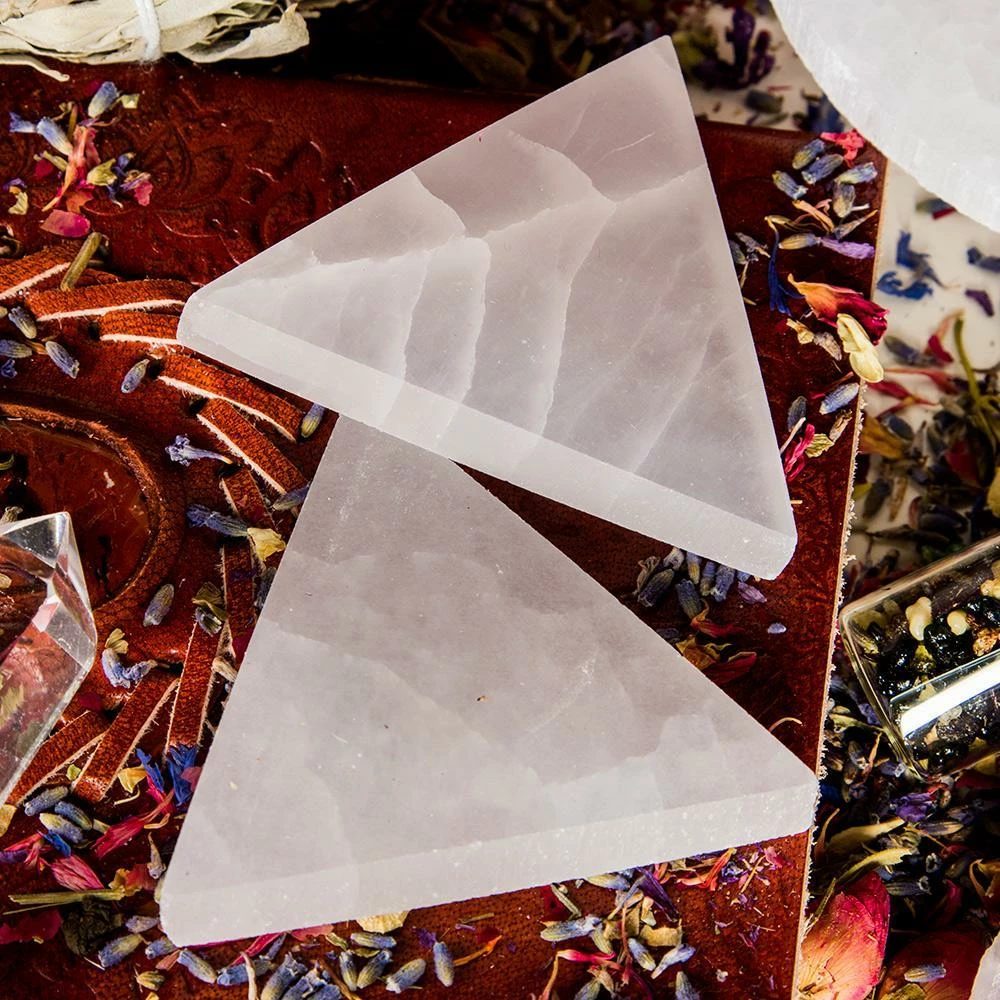 Crystals Witchcraft Selenite Triangle Stone 7 Crystals Witchcraft Selenite Triangle Stone