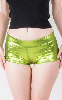 Music Legs Shiny Booty Shorts Green Clothing