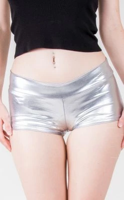 Music Legs Shiny Booty Shorts Silver
