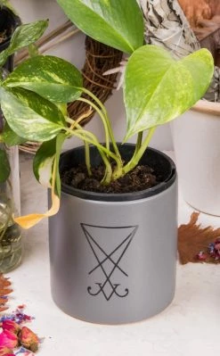 Death By Plants Home & Gifts Sigil Of Lucifer Plant Pot | Black On Grey