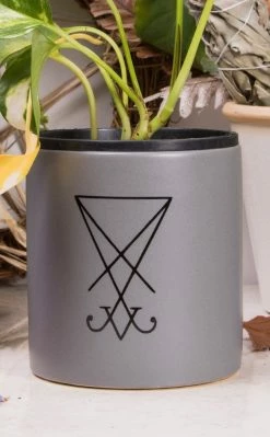 Death By Plants Home & Gifts Sigil Of Lucifer Plant Pot | Black On Grey