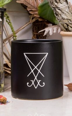 Death By Plants Sigil Of Lucifer Plant Pot | White On Black