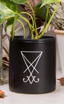 Death By Plants Sigil Of Lucifer Plant Pot | White On Black