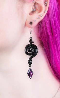 Gothic Jewellery Slither & Treble Gem Earrings Accessories