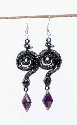 Gothic Jewellery Slither & Treble Gem Earrings Accessories