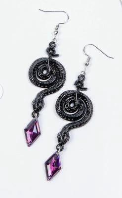 Gothic Jewellery Slither & Treble Gem Earrings Accessories