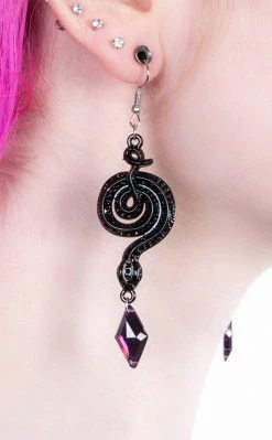 Gothic Jewellery Slither & Treble Gem Earrings Accessories