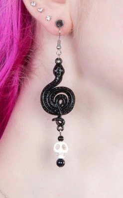 Gothic Jewellery Slither & Treble Skull Earrings