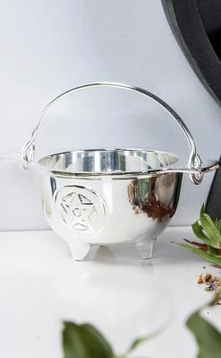 Cauldrons Home Decor Solid Brass Cauldron | Silver Pentagram